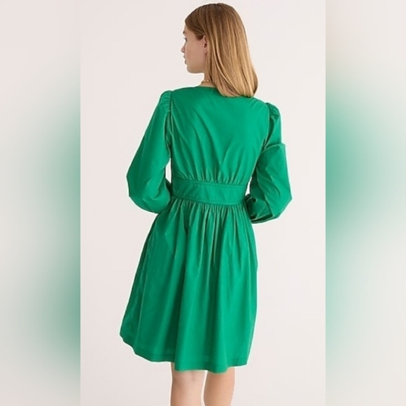 J. Crew Vibrant Kelly Green Long Sleeve Poplin Dress - Picture 11 of 16